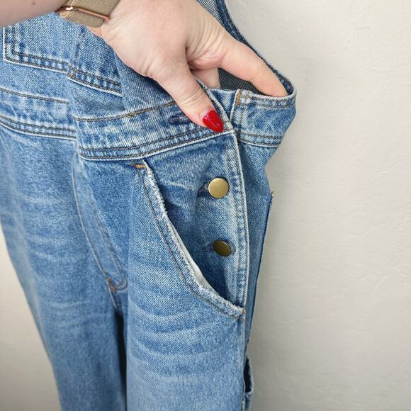 Reformation Johnny Aegean Distressed Light Wash Denim Straight Leg Jean Overalls - Picture 7 of 15